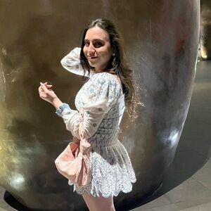 LoveShackFancy Floral Blue and White Smocked Mini Dress